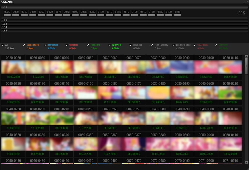 Movie Explorer zur Ansicht aller Shots des Films
