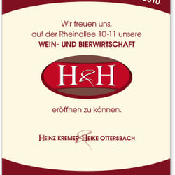 Eröffnungsanzeige für ein Restaurant mit Schwerpunkt Wein und Bier