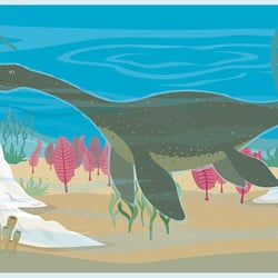 Vektor-Illustration – Urzeitliche Unterwasserlandschaft mit Saurier