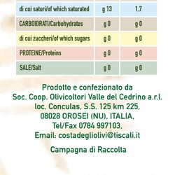 Olio extravergine di oliva DOP Sardegna Rückenetikett