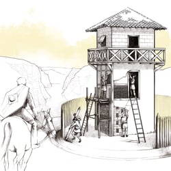 Illustration eines Wachturms am römischen Limes