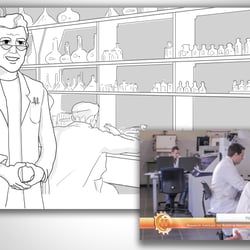 Storyboard und finaler Imagefilm. Gar nicht so leicht einen realen Wissenschaftler zu finden, der alle Ansprüche erfüllt.