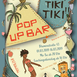Flyer der 1,2,3, Tiki, Tiki!!! Pop-Up Bar 2019
