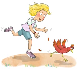 Mädchen jagt Huhn