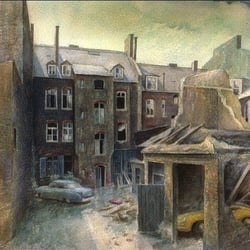 Abrissviertel (Gouache) Diplomarbeit, Wiesbadener Kunstpreis 1985 (7 Motive)