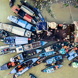 Hafen / Port Kampong Chhnang, Kambodscha / Cambodia (Luftbild mit einer Drohne)