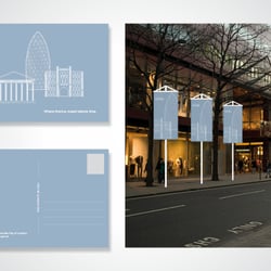 City of London das Finanzviertel als Marke. Postkarten- und Bannergestaltung.