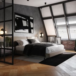 Innenvisualisierung einer Designer Dachgeschosswohnung