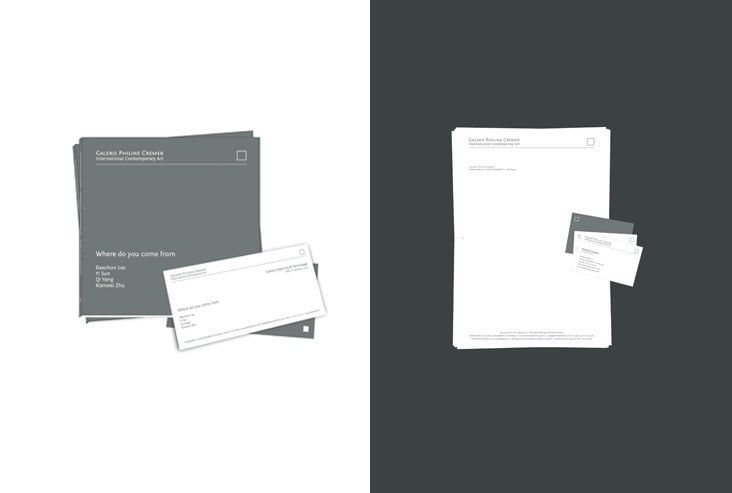 Kataloge, Flyer, Briefpapier und Visitenkarten für eine Galerie