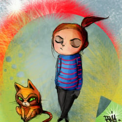 girl and cat