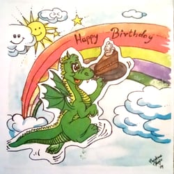 Geburtstagsdrache (Acrylmalerei auf Geburtstagskarte)