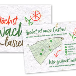 Postkarten auf Saatgutpapier für Urban-Gardening-Projekt »Höchst wachsen lassen«, Rückseite