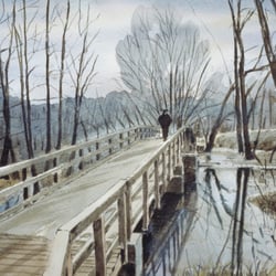 Tegeler Fließ, Radierung, aquarelliert, 24×32 cm, 1988