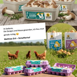 Übersicht aller Verpackungsgestaltungen für Kartoffel, Ei und Pilz, Kundenfeedback