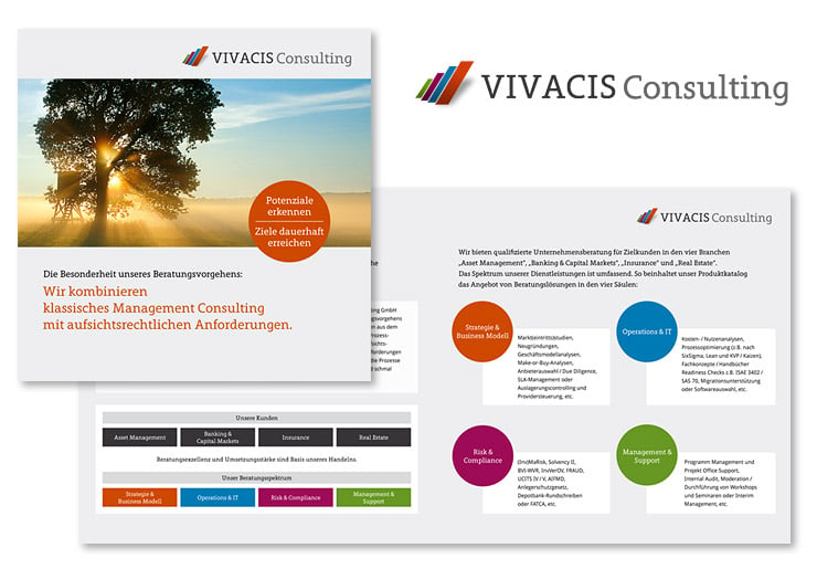 Unternehmensberatung VIVACIS Consulting – Corporate Design, Logogestaltung, Geschäftsausstattung, Imagebroschüre, Powerpoint