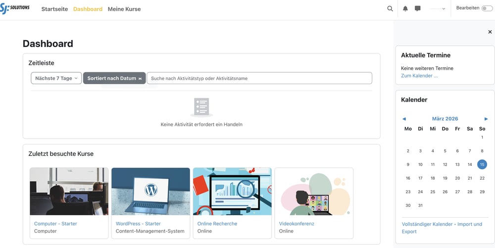 Moodle Dashboard – Kursübersicht
