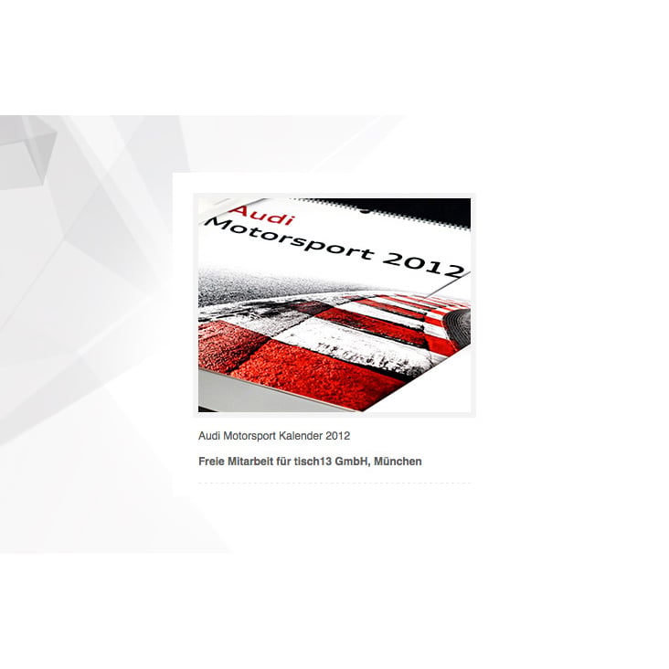 Motorsportkalender 2012 – Freie Mitarbeit für tisch13 GmbH, München