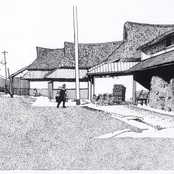 Illustration für das Buch „Das japanische Haus und sein Leben“ von Bruno Taut. Tusche und Feder auf Papier 1985