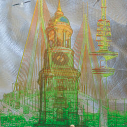 Hamburg-Collage mit Betrachterin