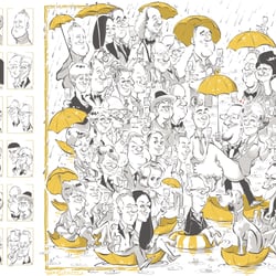 Gruppenkarikatur ca. 60 Personen bei Berlin