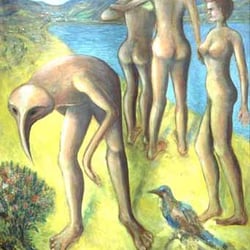 Vogelmensch am Strand, Öl a. Lw., 125×100 cm, 1993