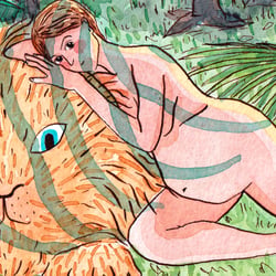 Lion and pregnant woman