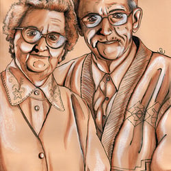 Nostalgie-Portrait mit Tusche, Aquarell und Pastellkreide