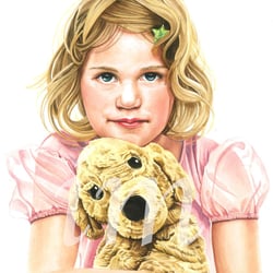 Mädchen mit Plüschhund, Aquarell auf Papier