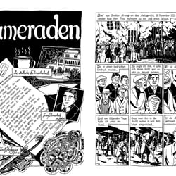 „Kameraden“, für „Raus Rein“, Avant Verlag (Fineliner und Filzstift)