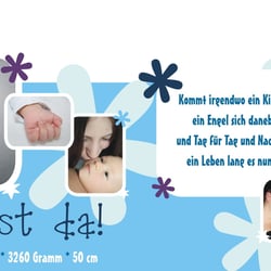 Karte zur Geburt, Layout und Babyfotos