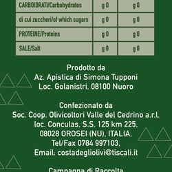 Olio extravergine di oliva italiano, Rückenetikett