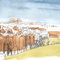 Madrid, Cerro del Tío Pío (Bleistift, Aquarellfarbe)