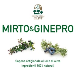 Mirto-Wacholder-Seife handgemacht aus Olivenöl, Etikett