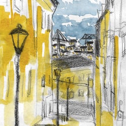 Lisboa, Alfama (Bleistift, Aquarellfarbe)