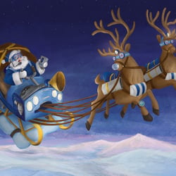 Weihnachtsmann im Rentierschlitten