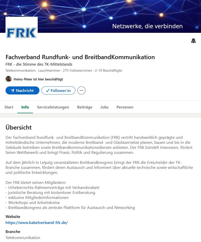 LinkedIn-Profil des FRK