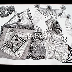 Haus mit Garten und schielendem Vogel 46×32,5cm