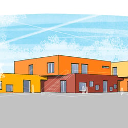 Kita Bottrop, Neubau Wettbewerbsbeitrag, Gartenperspektive