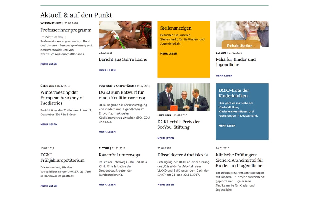 Newswall-Extension auf der Startseite der DGKJ
