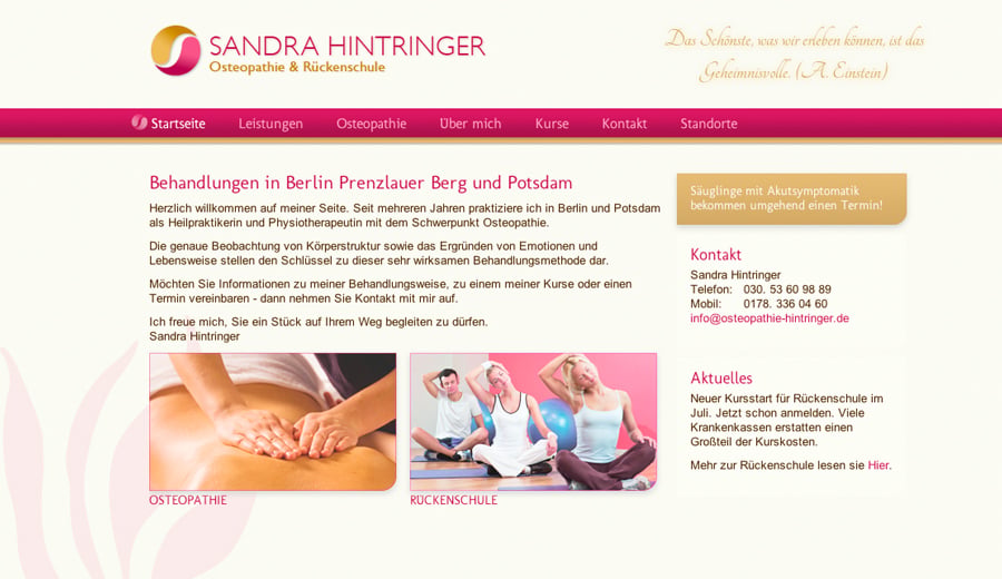 Startseite der Website