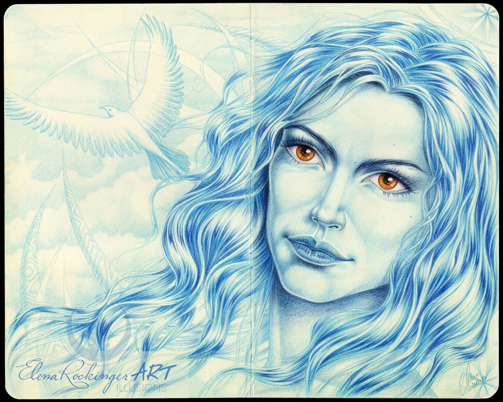 Golden Eyes | blauer Farbstift & Polychromos auf Papier