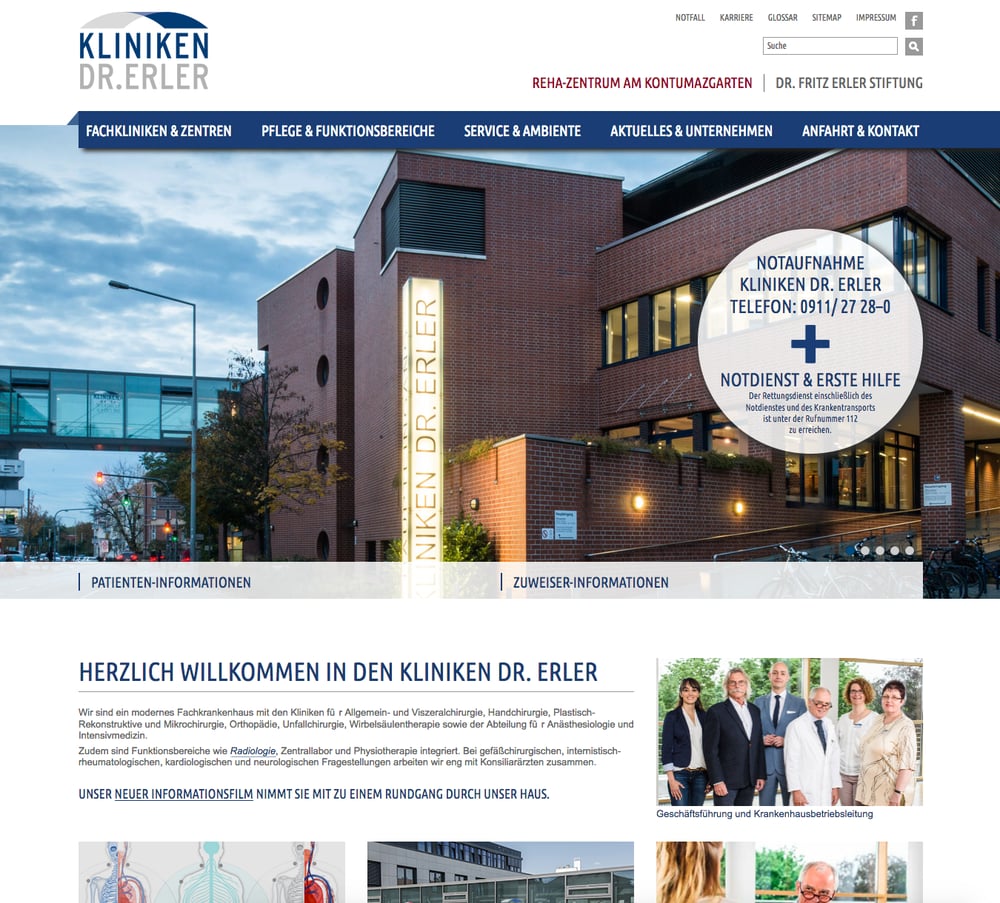 Startseite einer Klinik-Homepage