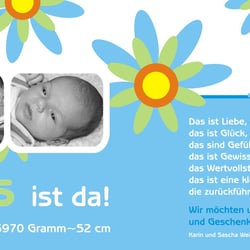 Karte zur Geburt, Layout und Fotos