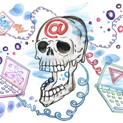 Aquarell illustration für Kleinert Illustratoren, München: Gefahren des Internets.