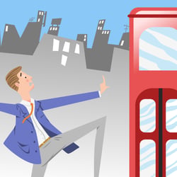 Mann rennt hinter Bus her (Illustration)