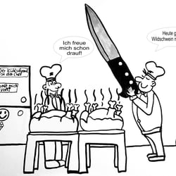 Wer will schnell ein Stück vom Wildschweinbraten (I♥️Asterix)? Mit dem riesen Messer, geht alles viel besser!