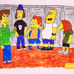 INKTOBER-21 TAG 7 – THEMA:FAN. Ich (großer Simpsons Fan) bin gerade in Springfield bei meinen neuen „Freunden“.