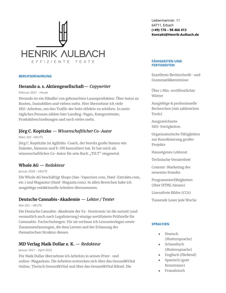 Lebenslauf Henrik Aulbach