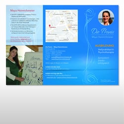Die Praxis Maya Heinrichmeier – Flyer, Kugelschreiber, Visitenkarte