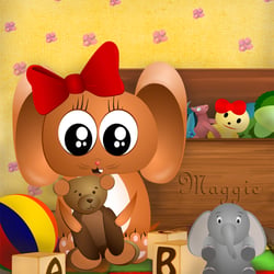 maggie mouse playing with toys